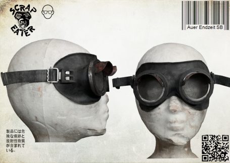 Post-Apocalyptic Wasteland Endzeit Gas-tight safety goggles with two round lenses, a black rubber frame, sun visor, and protective grille.