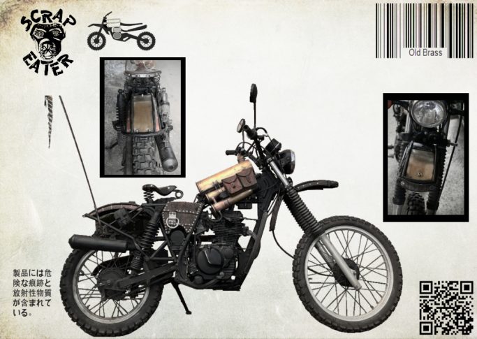 Kawasaki KL 250 Motorrad mit Messing Schutzblechen und geschosshülse tank.