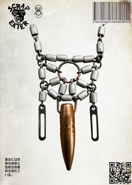 Kette aus Metall mit einem Geschoss Anhänger und silbernen Elementen.
42.80