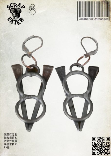 Zwei metallene Ohrringe in Form eines V8 Logos.
20.90