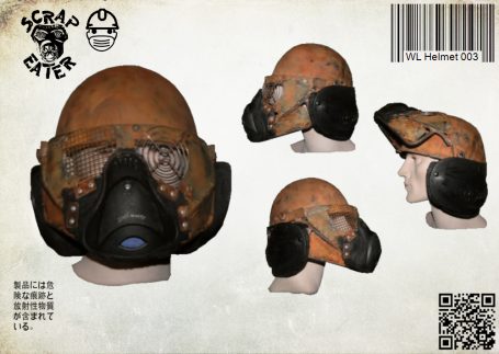 Post-Apocalyptic Wasteland Endzeit Helmet with neck guard and foldable face shield.
