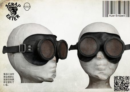 Post-Apocalyptic Wasteland Endzeit Gas-tight safety goggles with two round lenses, a black rubber frame,  and protective grille.