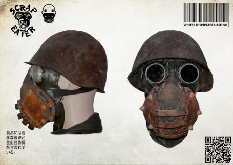 Fully functional Post-Apocalyptic Wasteland Endzeit ABC winter gasmask with eye protection.