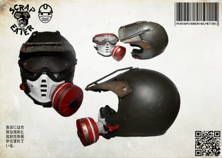 Post-Apocalyptic Wasteland Endzeit biker helmet with fully functional integral gas mask (removable)