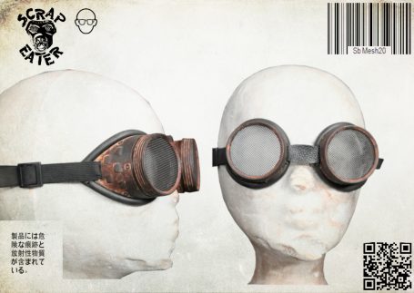 Post-Apocalyptic Wasteland Endzeit Protective goggles with rusted mesh, round lenses and an elastic band.