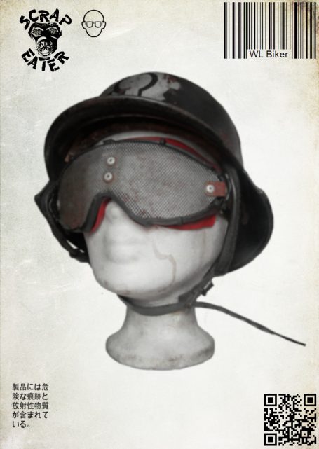 Post-Apocalyptic Wasteland Endzeit safety goggles with with a red plastic frame and fine mesh.