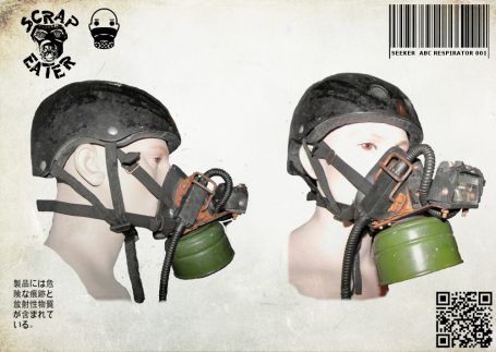 Fully functional Post-Apocalyptic Wasteland Endzeit seeker ABC gasmask with spot lamp.