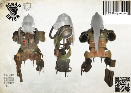 Heavy Post-Apocalyptic Wasteland Endzeit body armor with shoulder/ hip protection, and gas masks hoses and filters.
